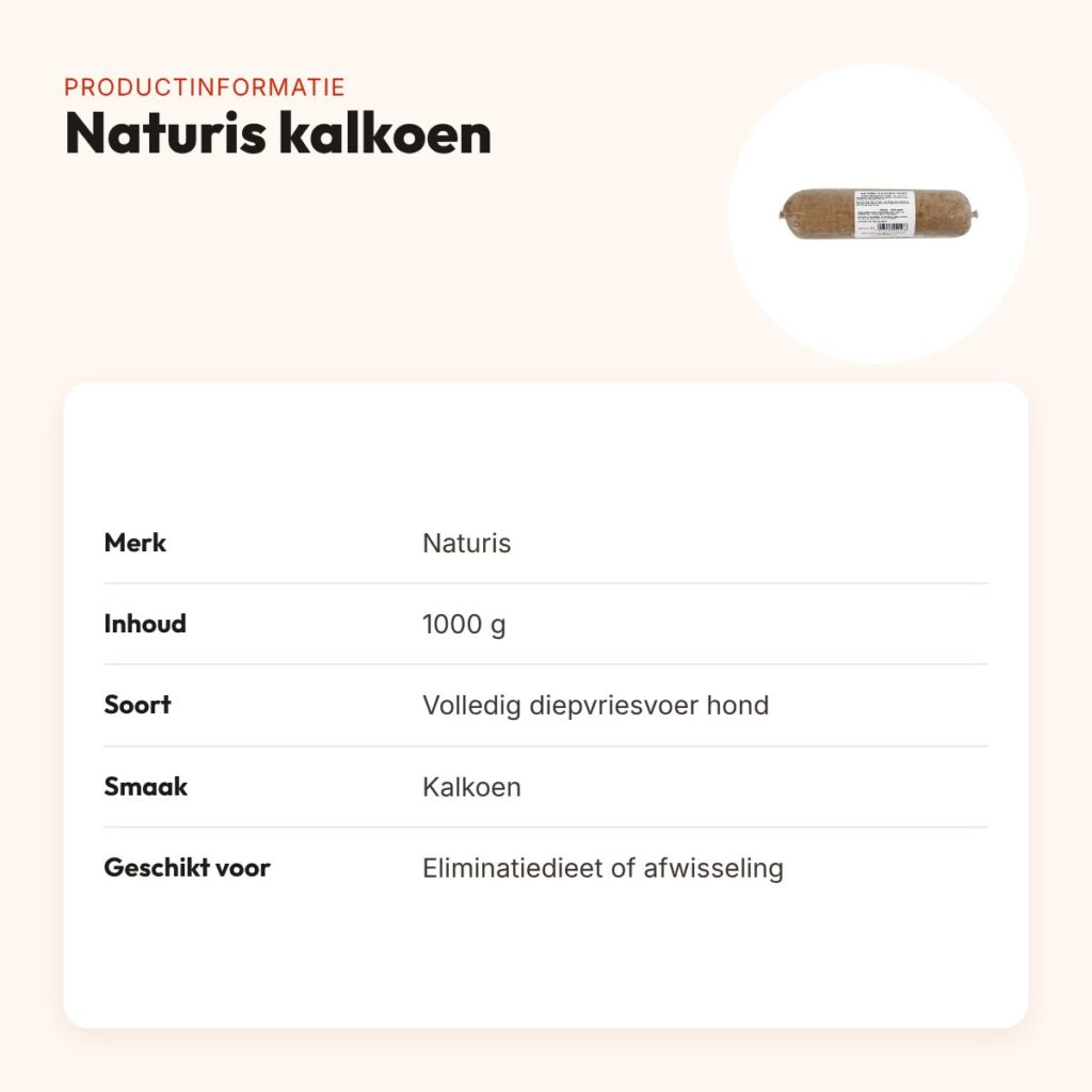 Naturis kalkoen hondenvoer 1000 g – diepgevroren, één eiwitbron – productinformatie