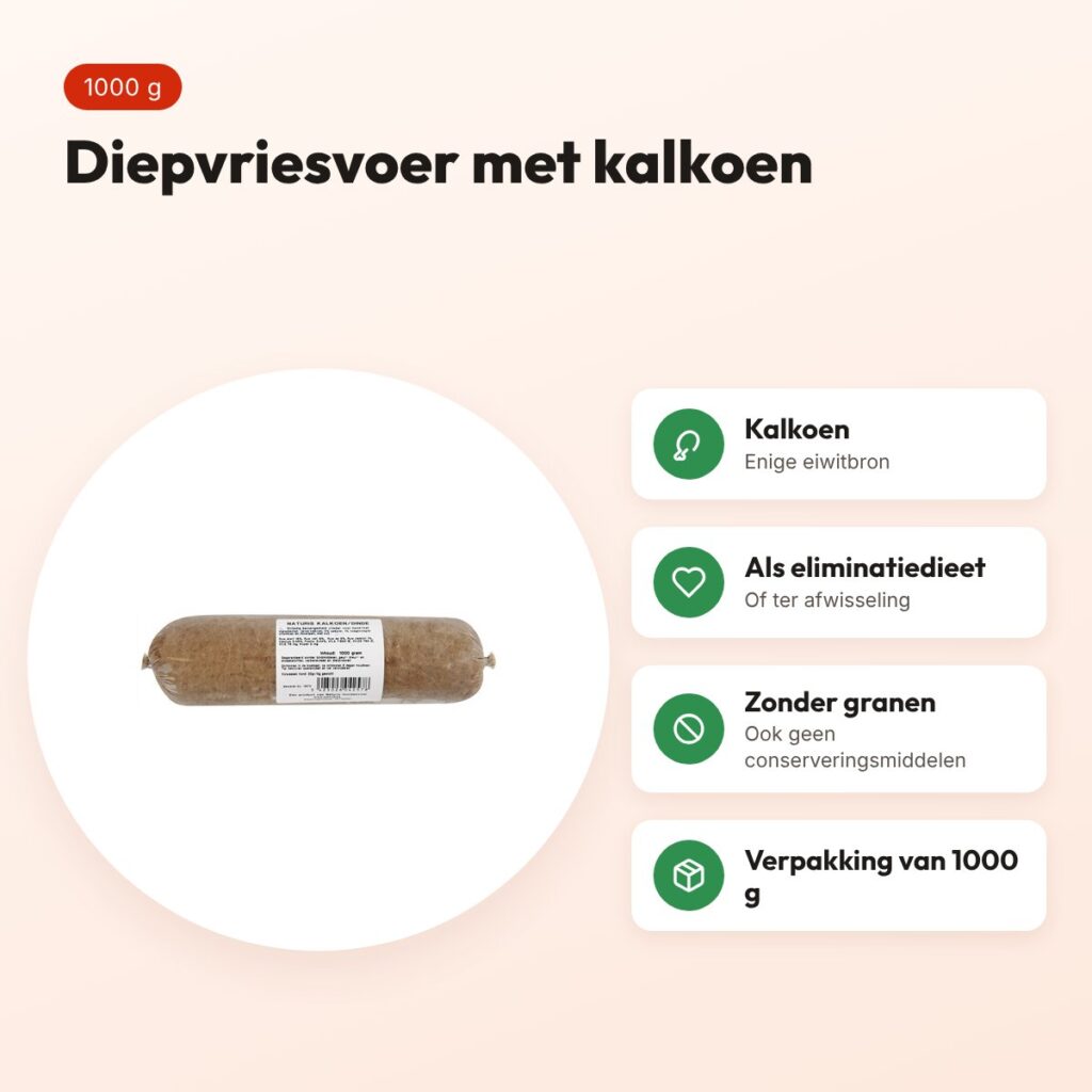 Naturis kalkoen hondenvoer 1000 g – diepgevroren, één eiwitbron – voordelen