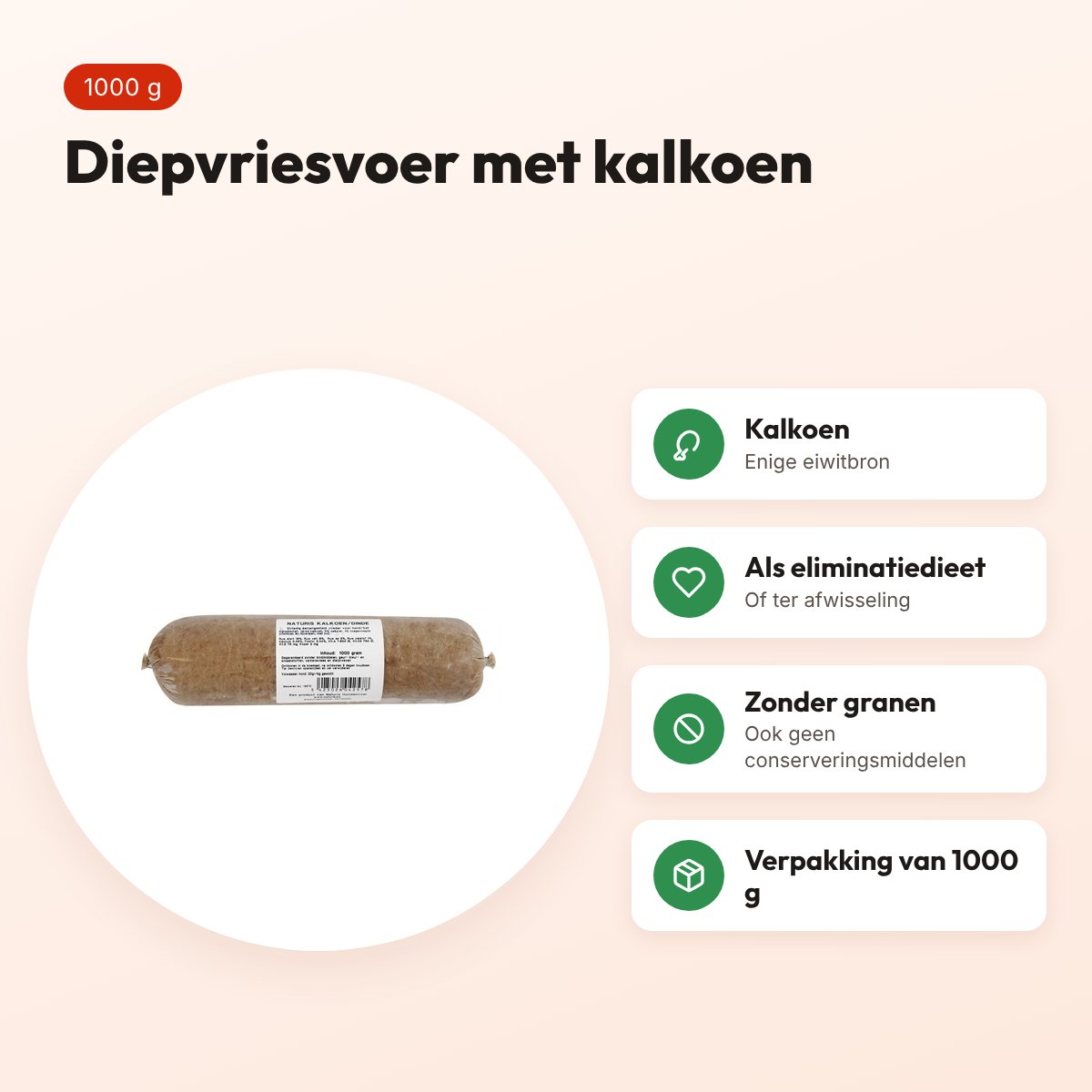 Naturis kalkoen hondenvoer 1000 g – diepgevroren, één eiwitbron – voordelen