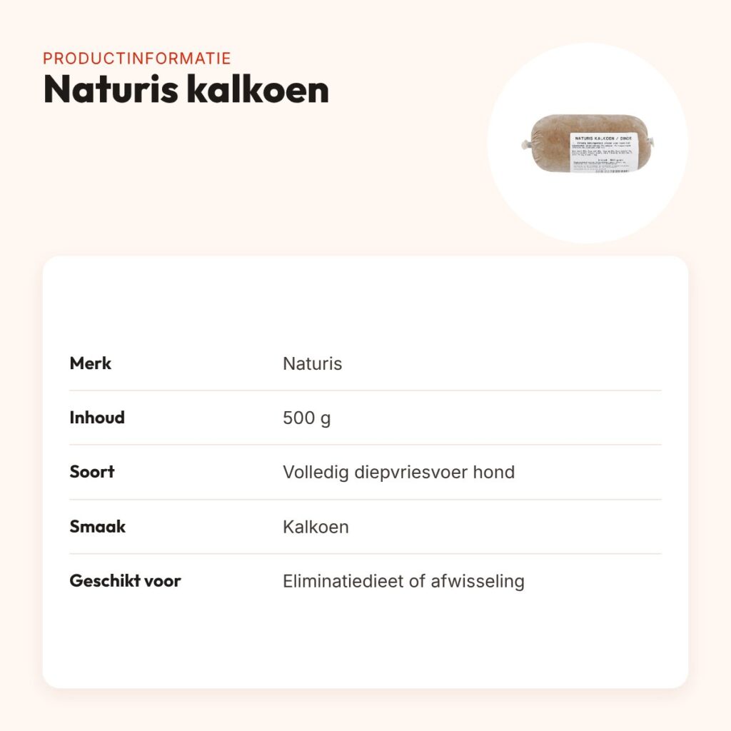 Naturis kalkoen hondenvoer 500 g – diepgevroren – productinformatie