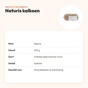 Naturis kalkoen hondenvoer 500 g – diepgevroren – productinformatie