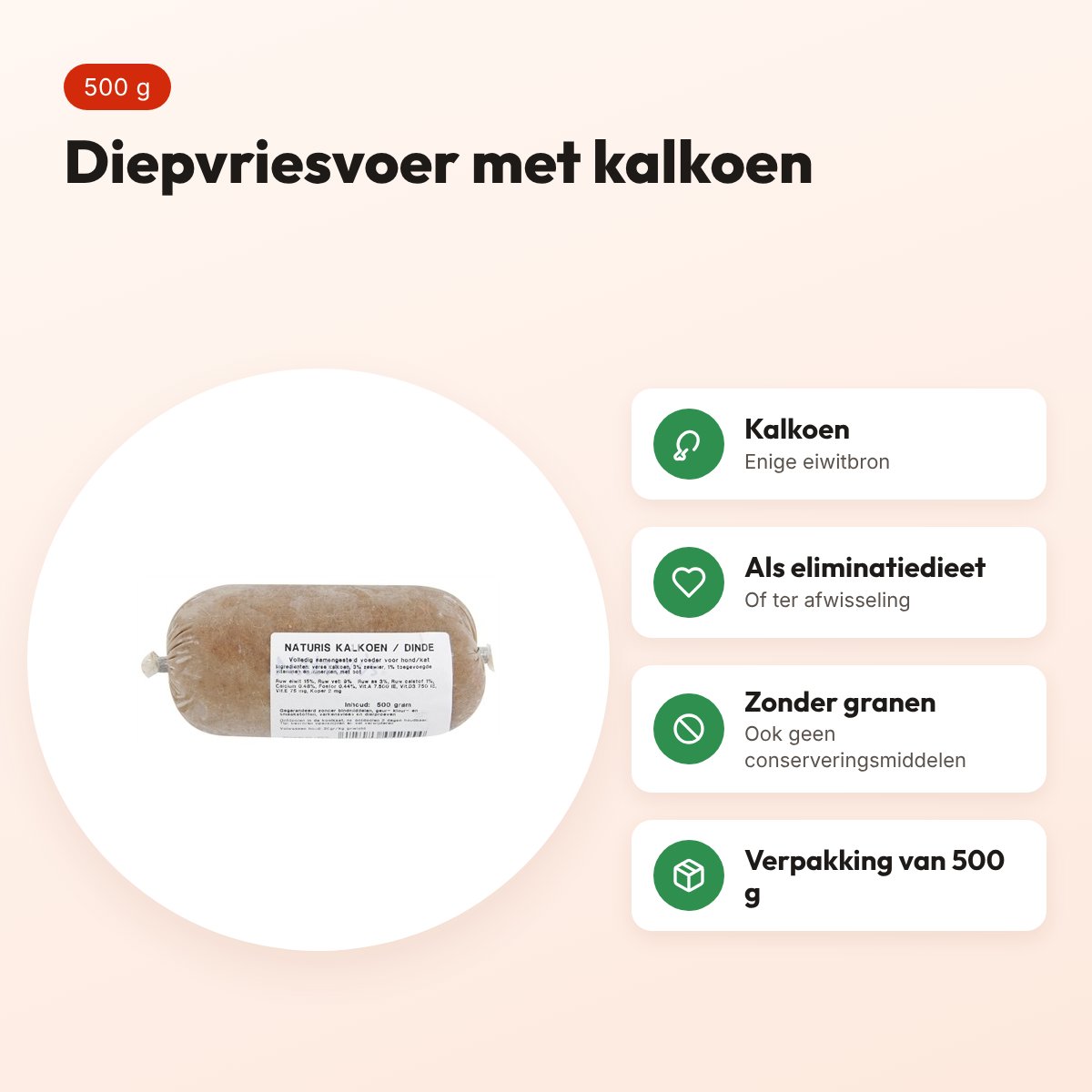 Naturis kalkoen hondenvoer 500 g – diepgevroren – voordelen