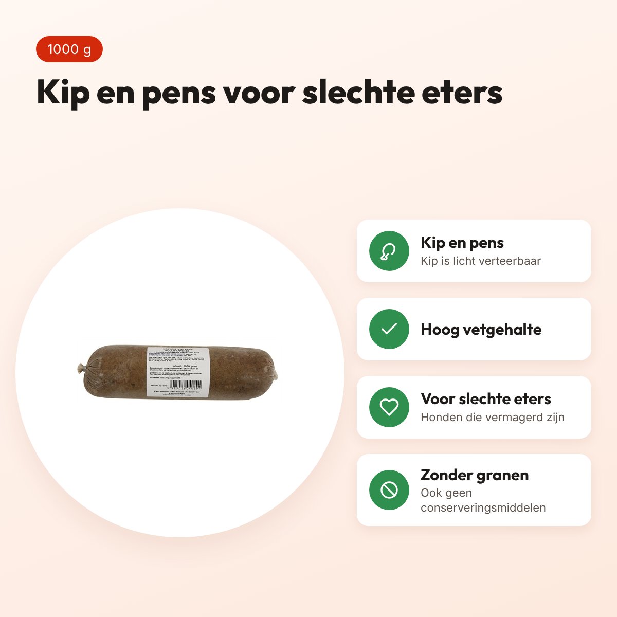 Naturis kip en pens hondenvoer 1000 g – diepgevroren – voordelen
