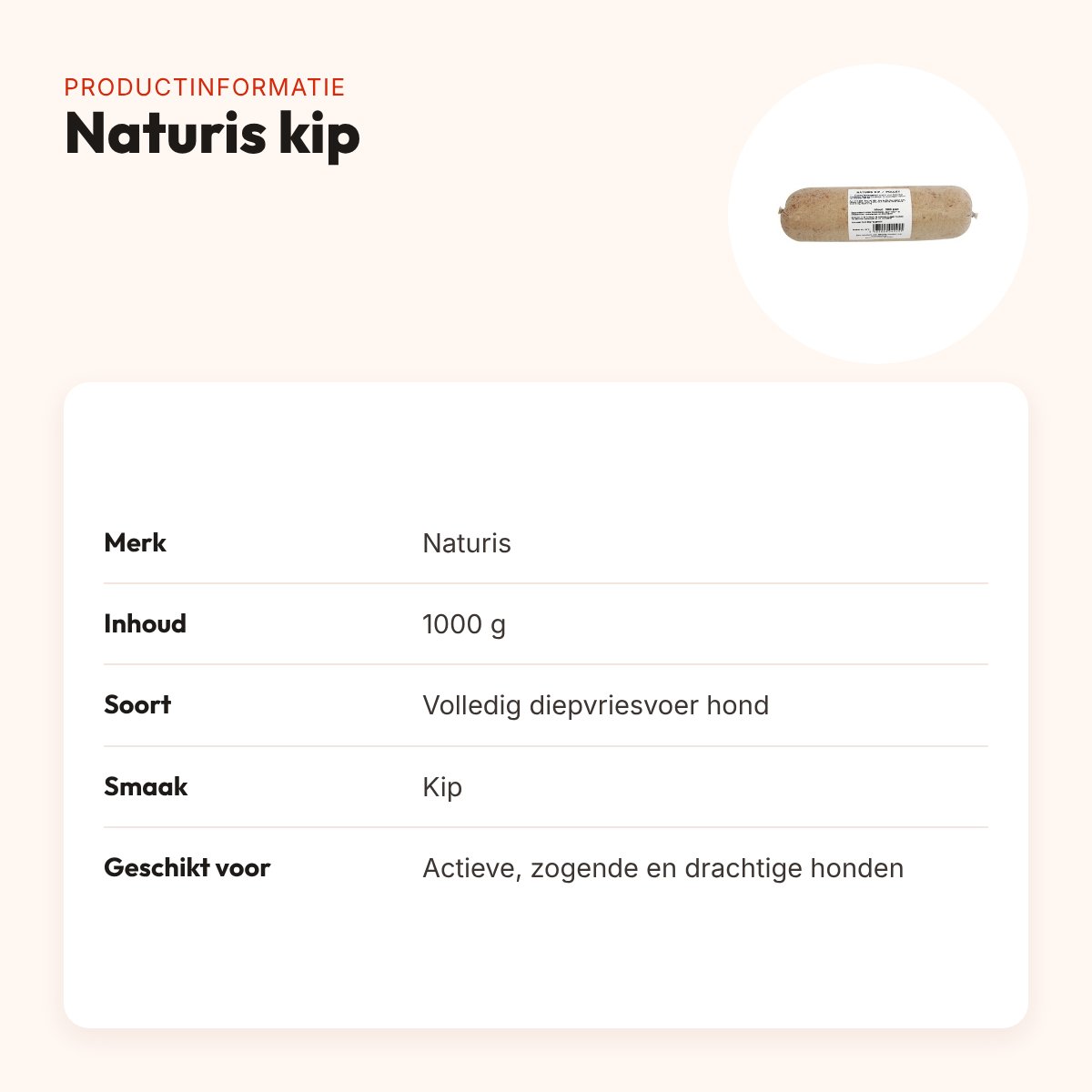 Naturis kip hondenvoer 1000 g – diepgevroren – productinformatie