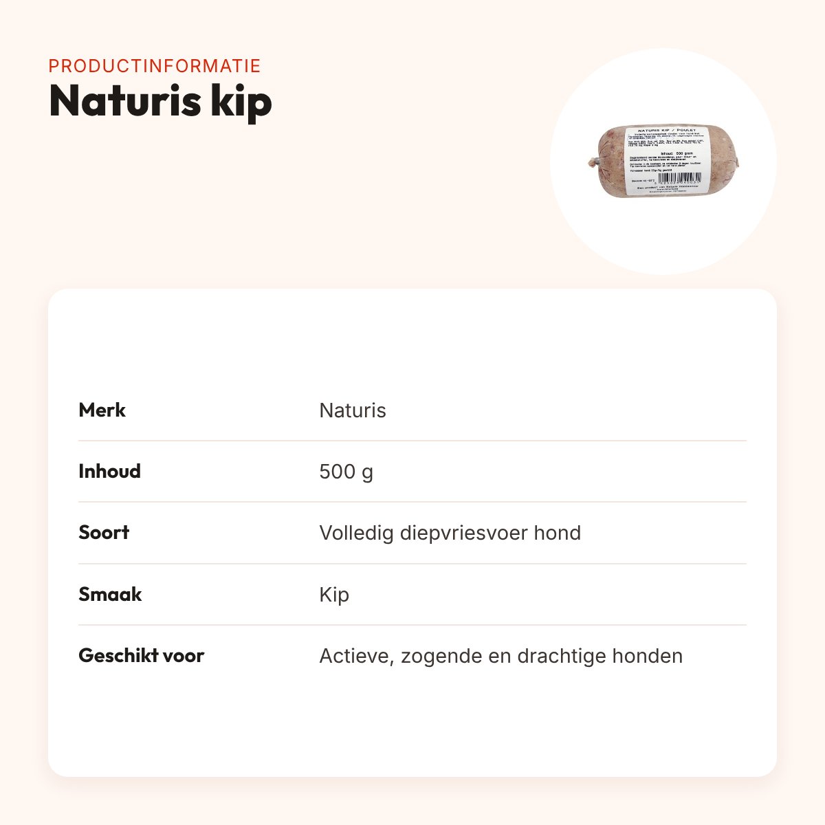 Naturis kip hondenvoer 500 g – diepgevroren – productinformatie