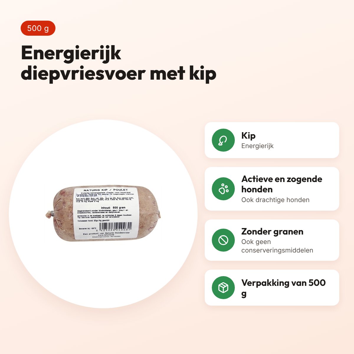 Naturis kip hondenvoer 500 g – diepgevroren – voordelen