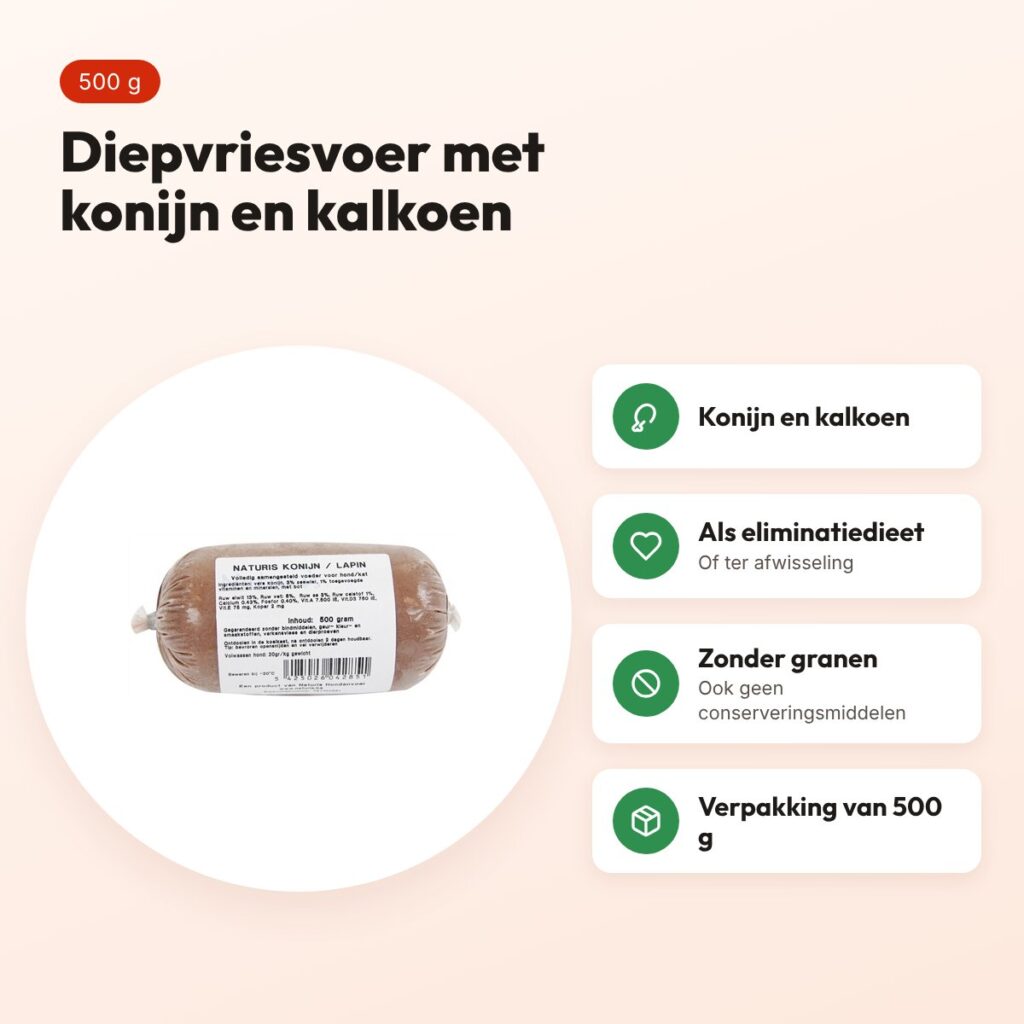 Naturis konijn en kalkoen hondenvoer 500 g – diepgevroren – voordelen
