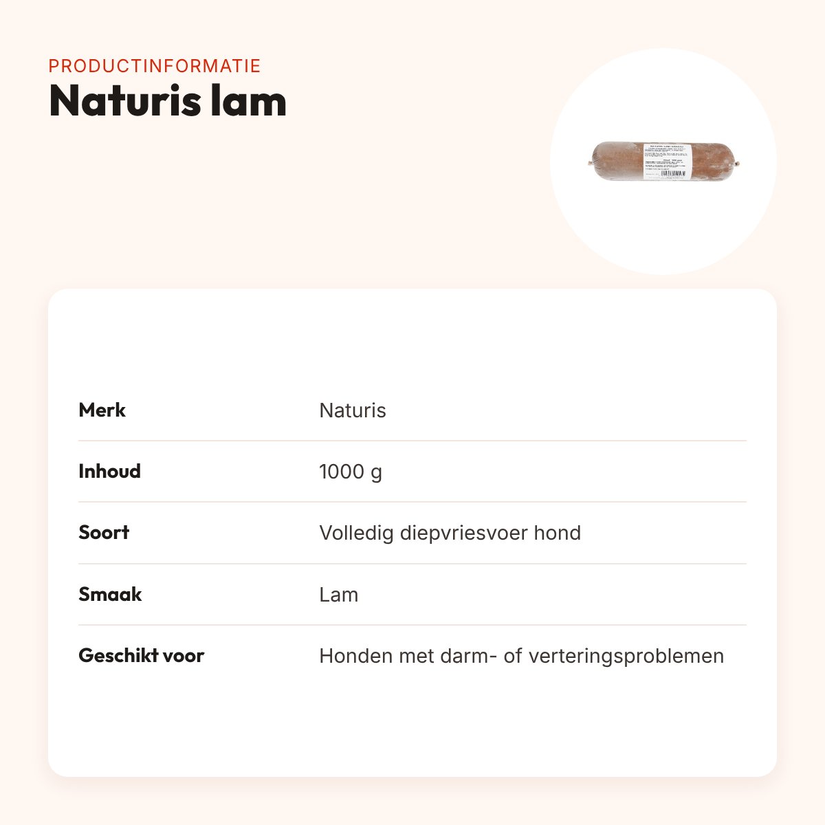 Naturis lam hondenvoer 1000 g – diepgevroren – productinformatie