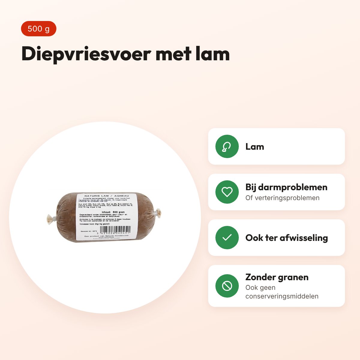 Naturis lam hondenvoer 500 g – diepgevroren – voordelen