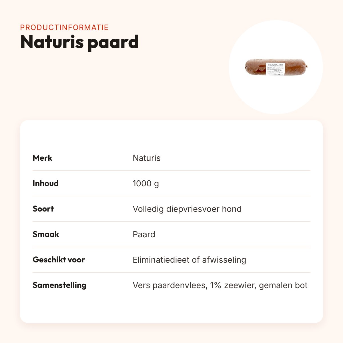 Naturis paard hondenvoer 1000 g – diepgevroren – productinformatie