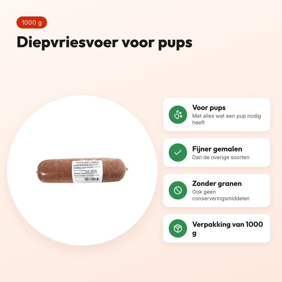 Naturis Puppy Premium hondenvoer 1000 g – diepgevroren – voordelen