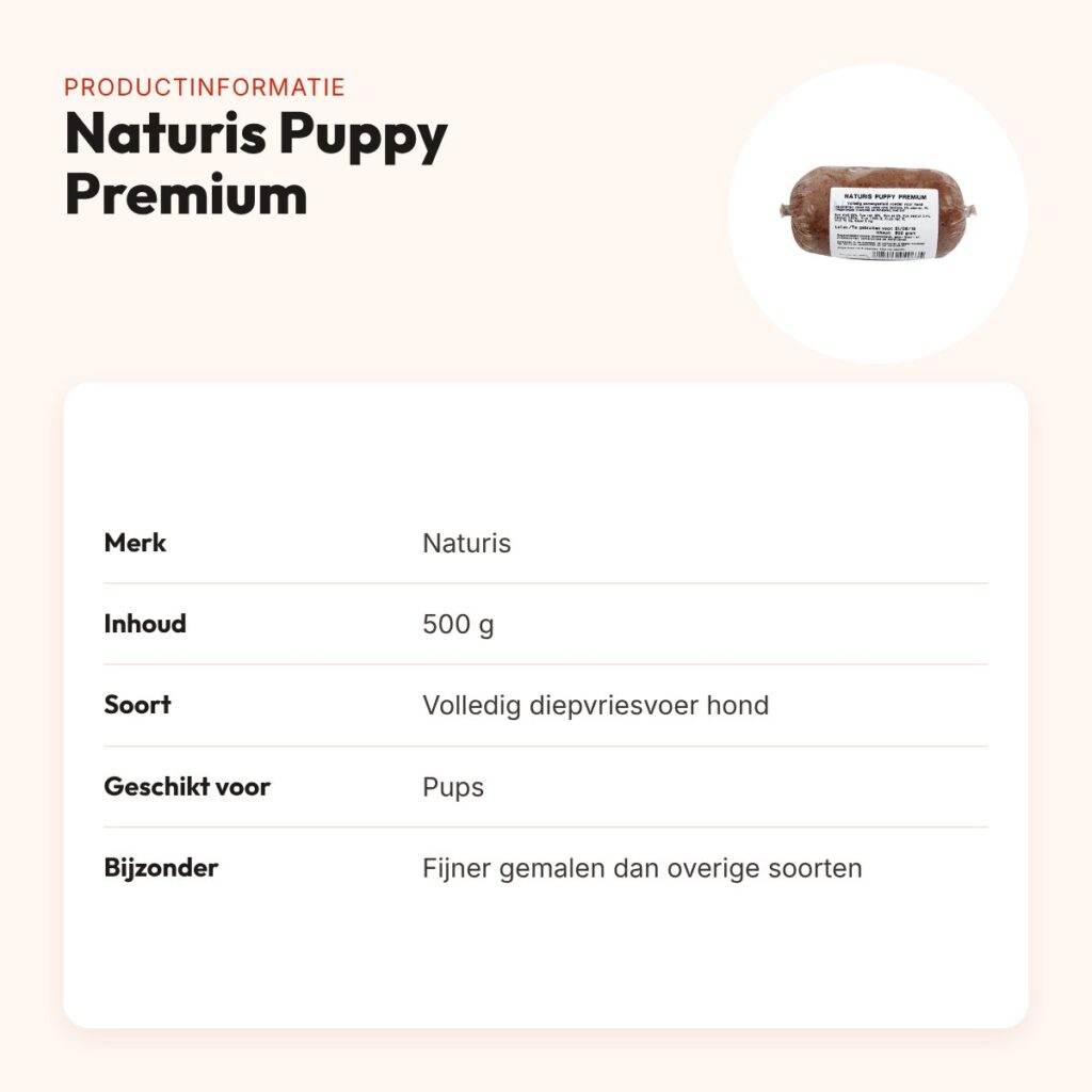 Naturis Puppy Premium hondenvoer 500 g – diepgevroren – productinformatie