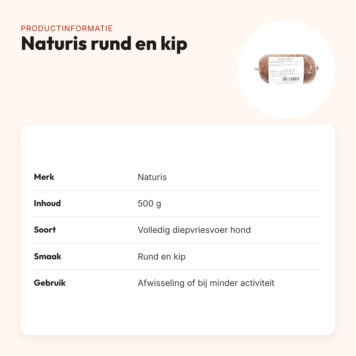 Naturis rund en kip hondenvoer 500 g – diepgevroren – productinformatie