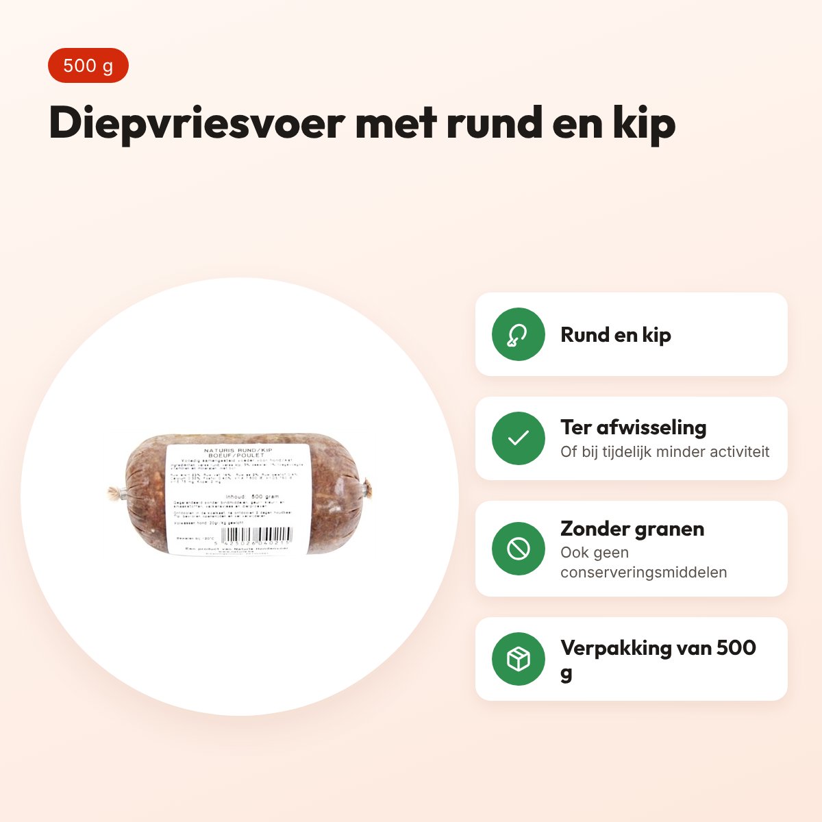Naturis rund en kip hondenvoer 500 g – diepgevroren – voordelen