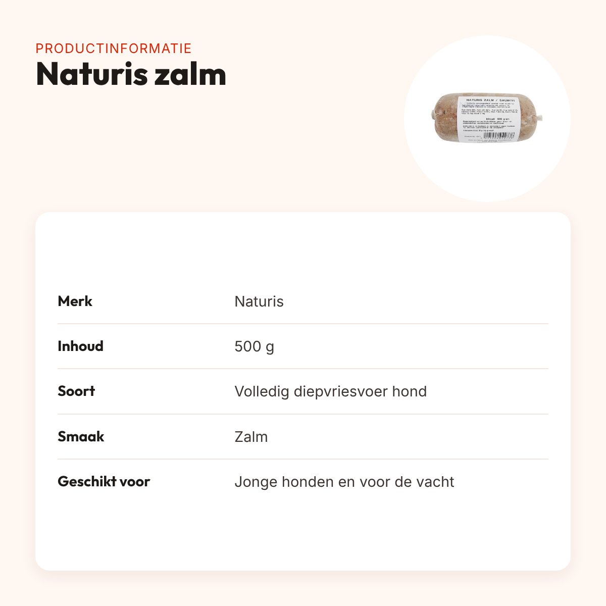 Naturis zalm hondenvoer 500 g – diepgevroren – productinformatie