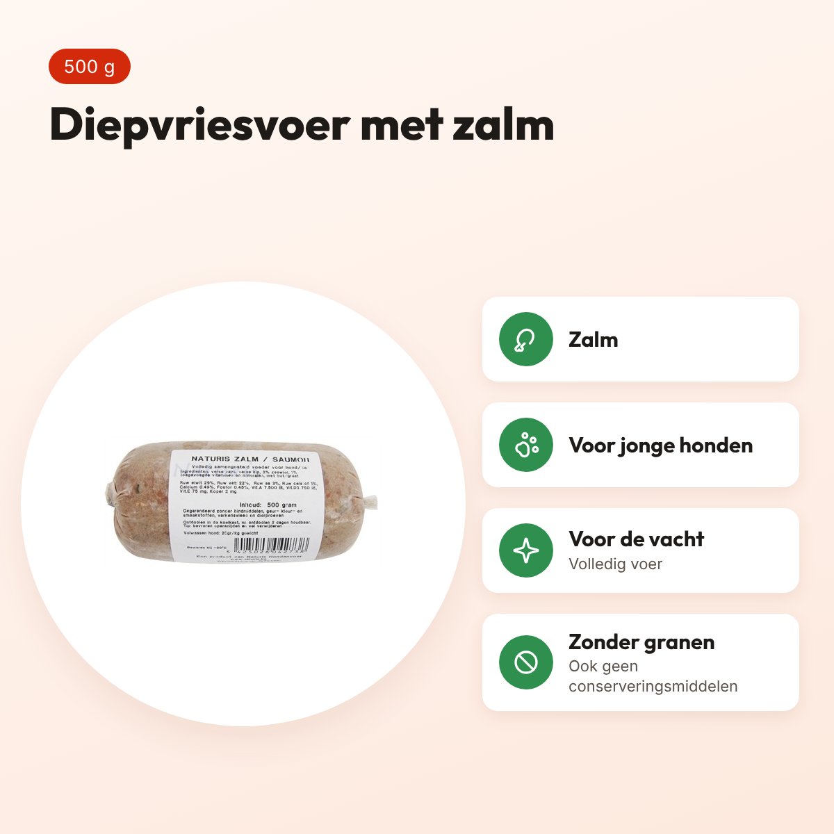 Naturis zalm hondenvoer 500 g – diepgevroren – voordelen
