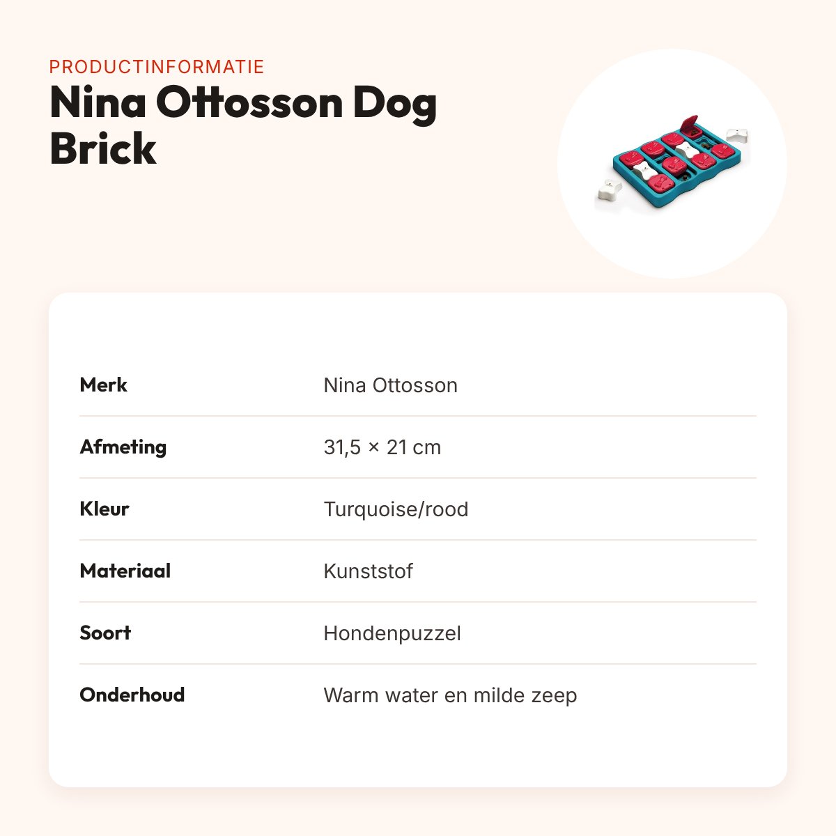 Nina Ottosson Dog Brick 31,5 x 21 cm – hondenpuzzel, turquoise/rood – productinformatie