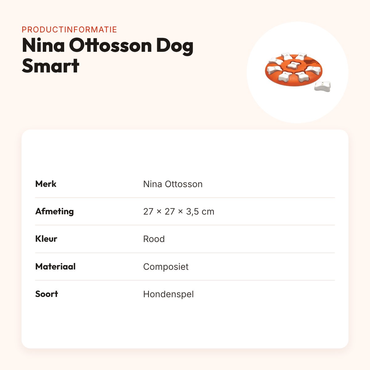 Nina Ottosson Dog Smart 27 x 27 x 3,5 cm – hondenspel composiet, rood – productinformatie