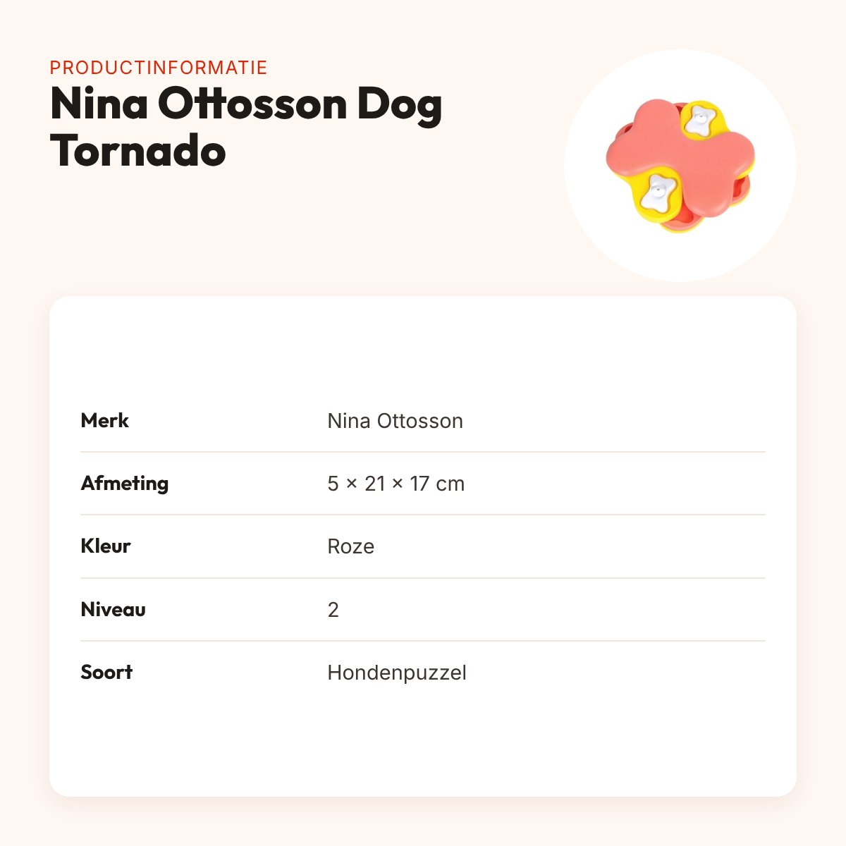 Nina Ottosson Dog Tornado roze 5 x 21 x 17 cm – hondenpuzzel niveau 2 – productinformatie