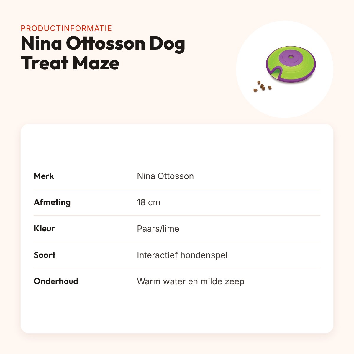 Nina Ottosson Dog Treat Maze 18 cm – interactief hondenspel, paars/lime – productinformatie