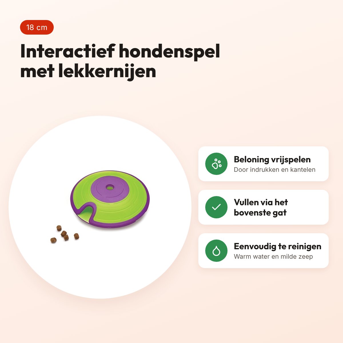 Nina Ottosson Dog Treat Maze 18 cm – interactief hondenspel, paars/lime – voordelen