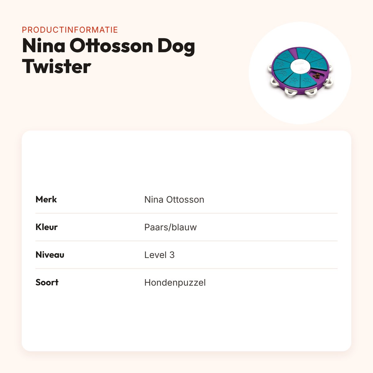 Nina Ottosson Dog Twister 34,5 x 34,5 x 5 cm – level 3, paars/blauw – productinformatie