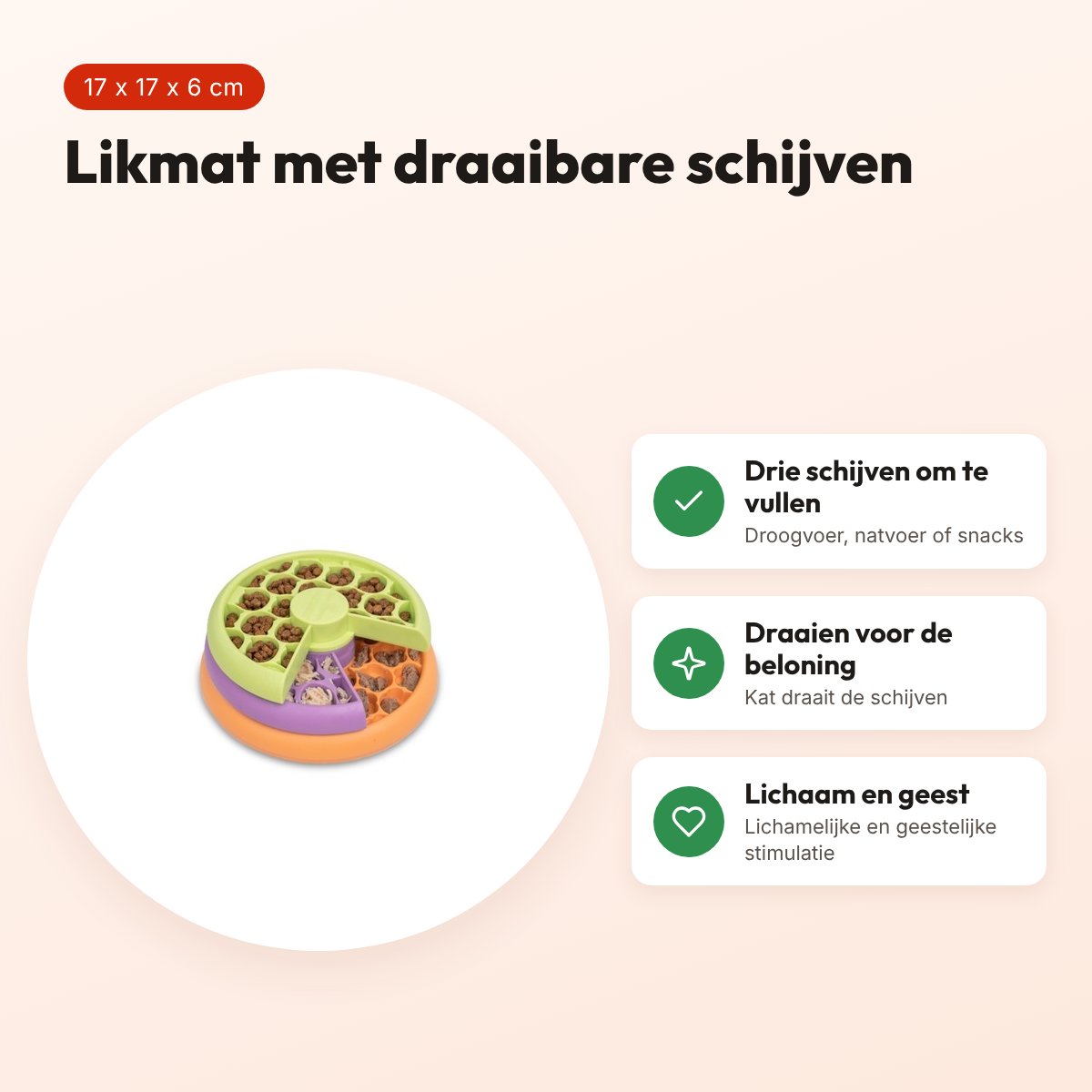 Nina Ottosson Kitty Lickin' Layers likmat 17 x 17 x 6 cm – voordelen