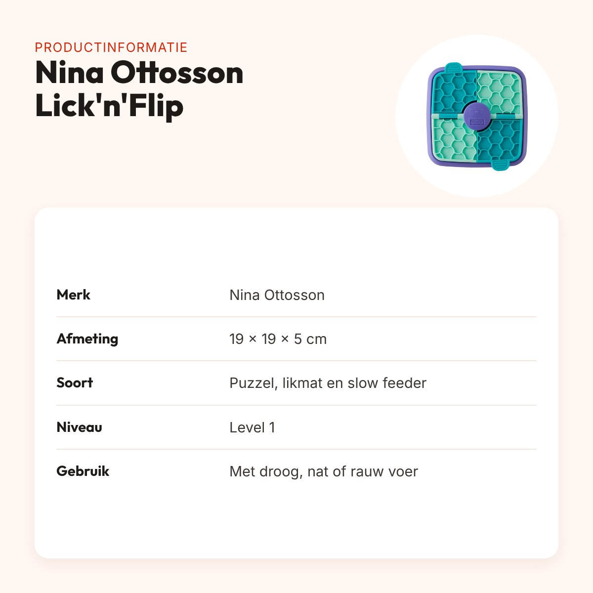 Nina Ottosson Lick'n'Flip level 1 19 x 19 x 5 cm – puzzel en likmat – productinformatie