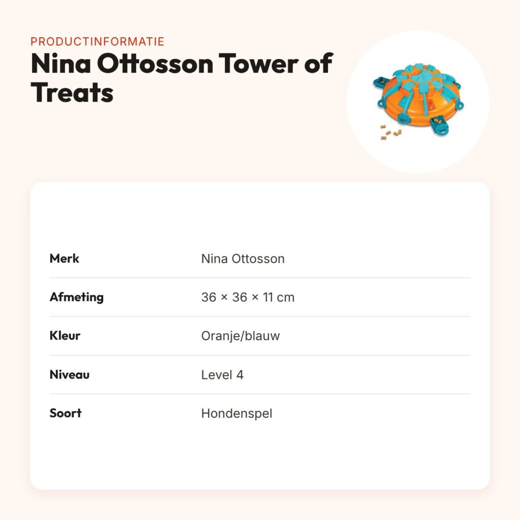 Nina Ottosson Tower of Treats 36 x 36 x 11 cm – level 4, oranje/blauw – productinformatie