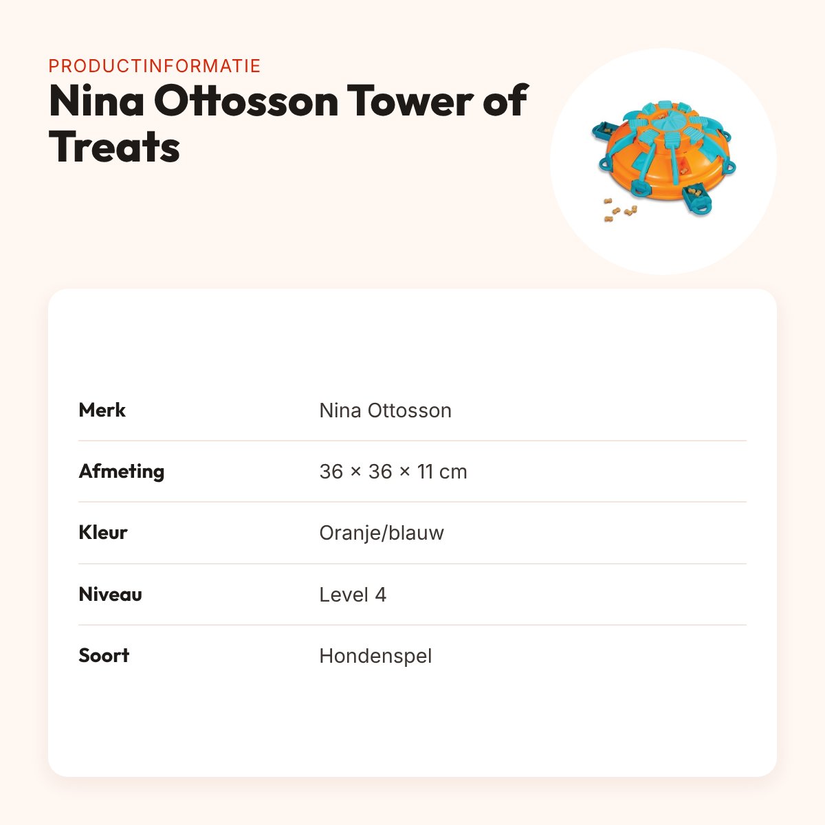 Nina Ottosson Tower of Treats 36 x 36 x 11 cm – level 4, oranje/blauw – productinformatie