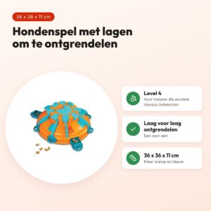 Nina Ottosson Tower of Treats 36 x 36 x 11 cm – level 4, oranje/blauw – voordelen