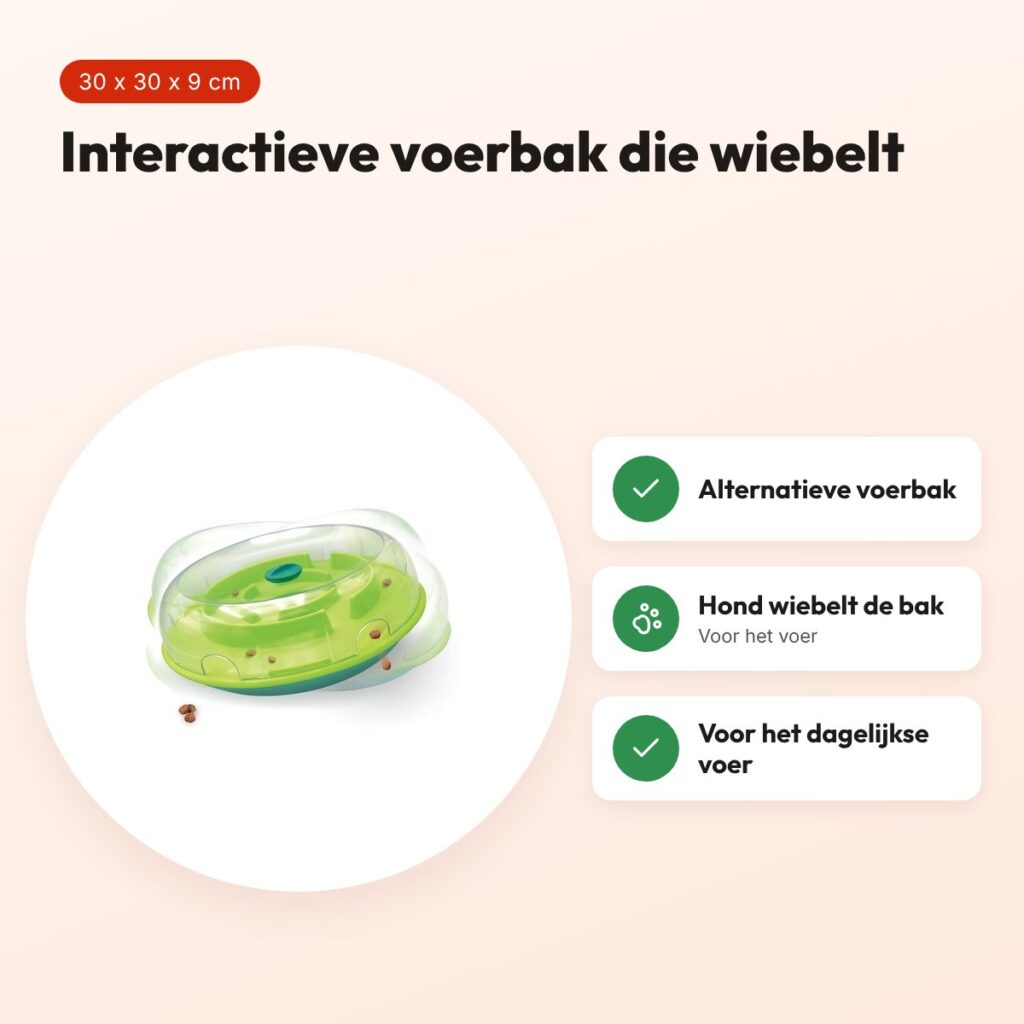 Nina Ottosson Wobble Bowl groen 30 x 30 x 9 cm – interactieve voerbak – voordelen