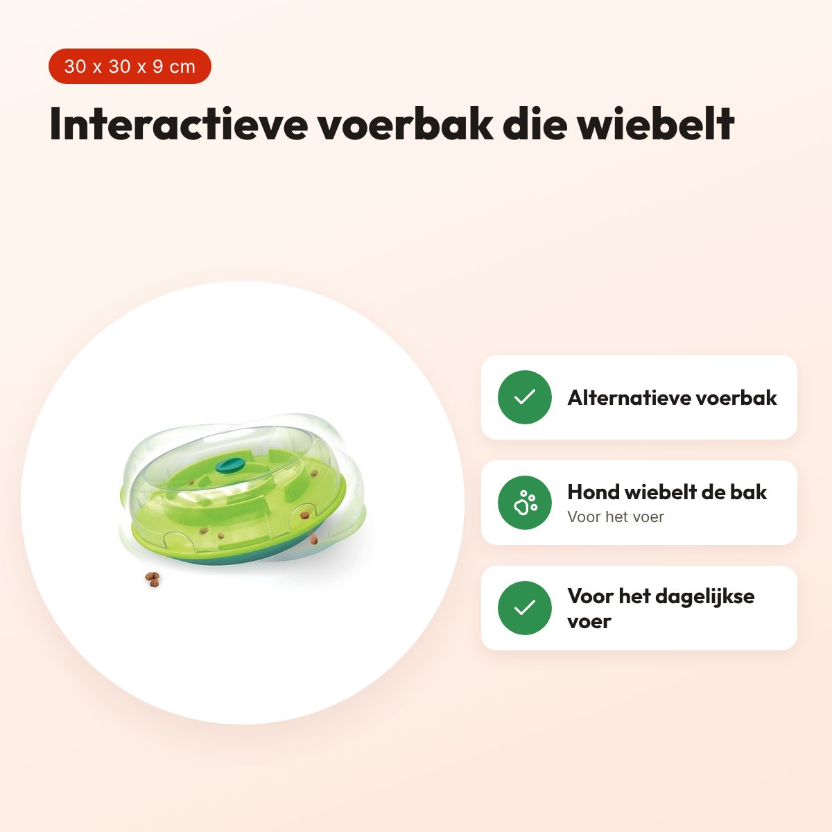 Nina Ottosson Wobble Bowl groen 30 x 30 x 9 cm – interactieve voerbak – voordelen