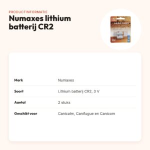 Numaxes lithium batterij CR2 3V – 2 stuks, voor Canicalm en Canifugue – productinformatie