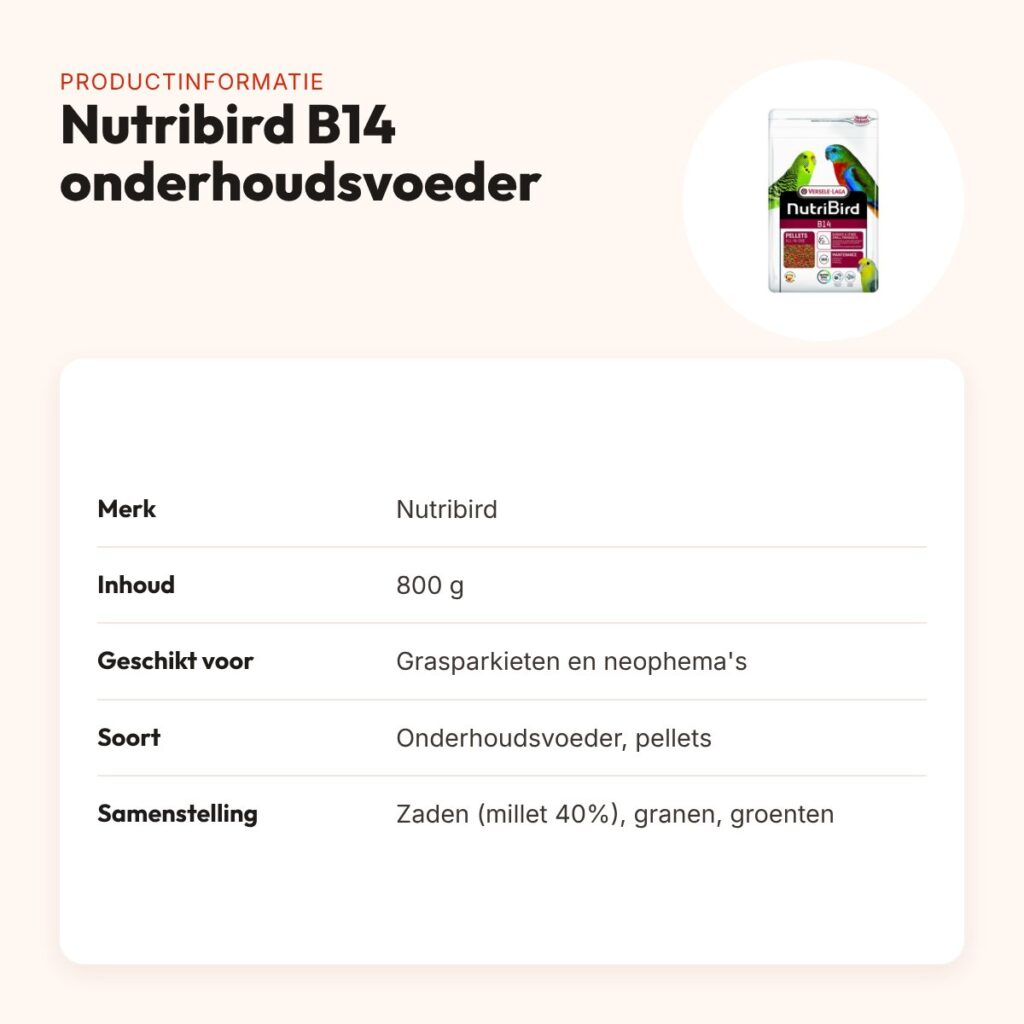 Nutribird B14 onderhoudsvoeder grasparkieten 800 g – pellets – productinformatie