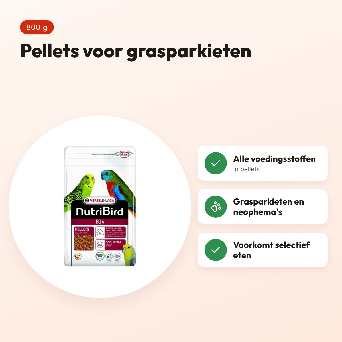 Nutribird B14 onderhoudsvoeder grasparkieten 800 g – pellets – voordelen