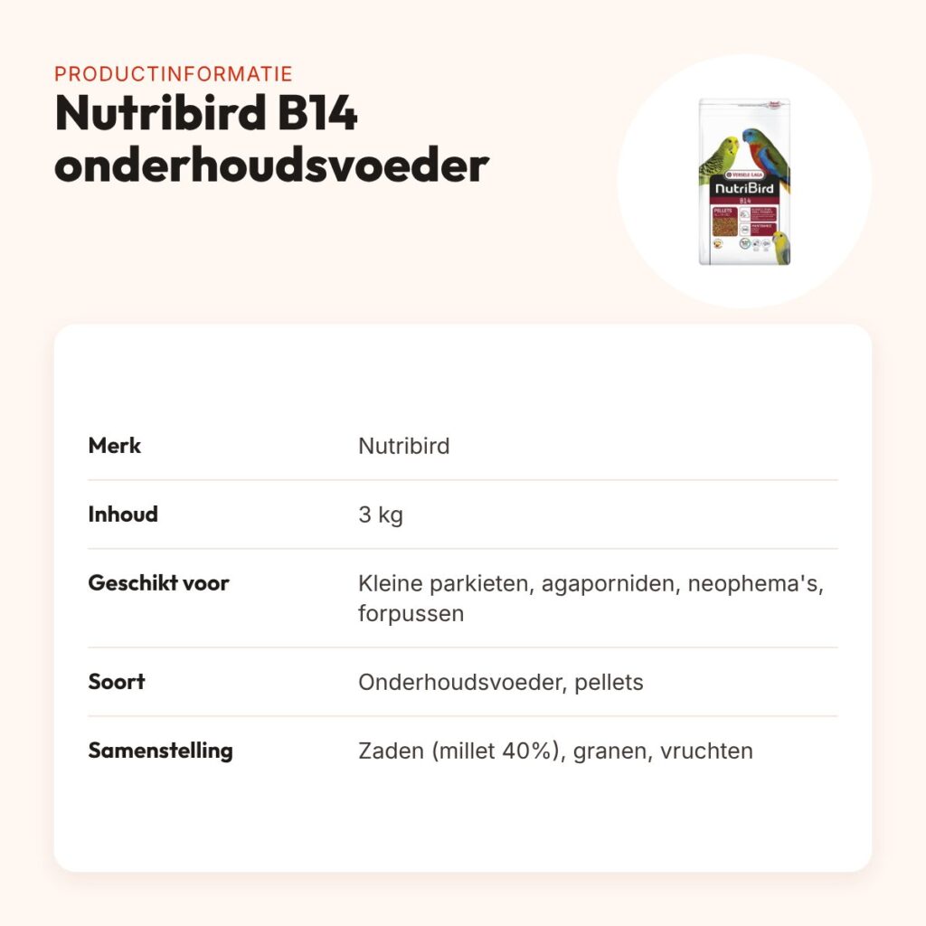 Nutribird B14 onderhoudsvoeder kleine parkieten 3 kg – pellets – productinformatie