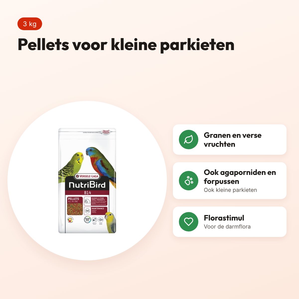 Nutribird B14 onderhoudsvoeder kleine parkieten 3 kg – pellets – voordelen