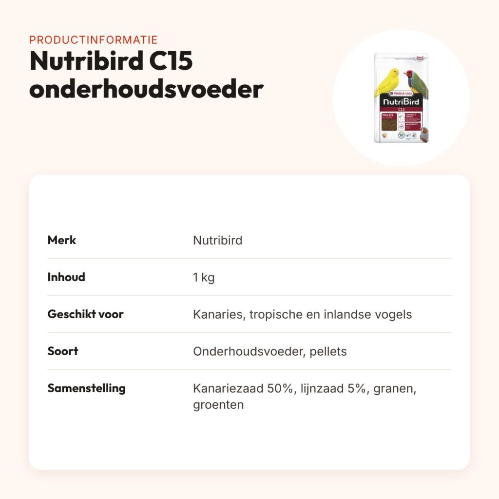 Nutribird C15 onderhoudsvoeder kanaries en tropische vogels 1 kg – pellets – productinformatie