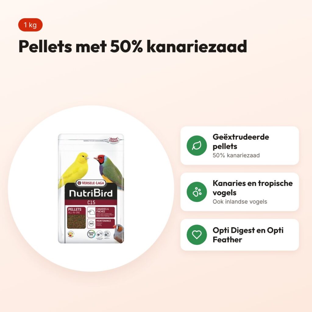 Nutribird C15 onderhoudsvoeder kanaries en tropische vogels 1 kg – pellets – voordelen