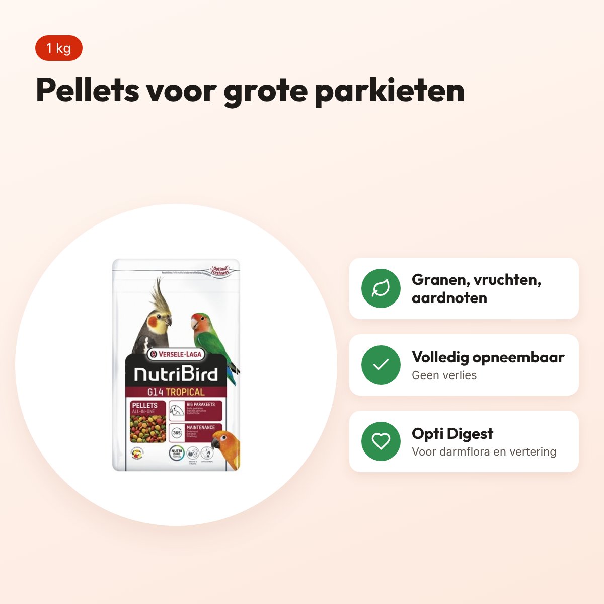 Nutribird G14 Tropical onderhoudsvoeder grote parkieten 1 kg – voordelen