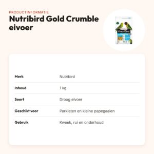 Nutribird Gold Crumble eivoer parkieten en kleine papegaaien 1 kg – droog – productinformatie