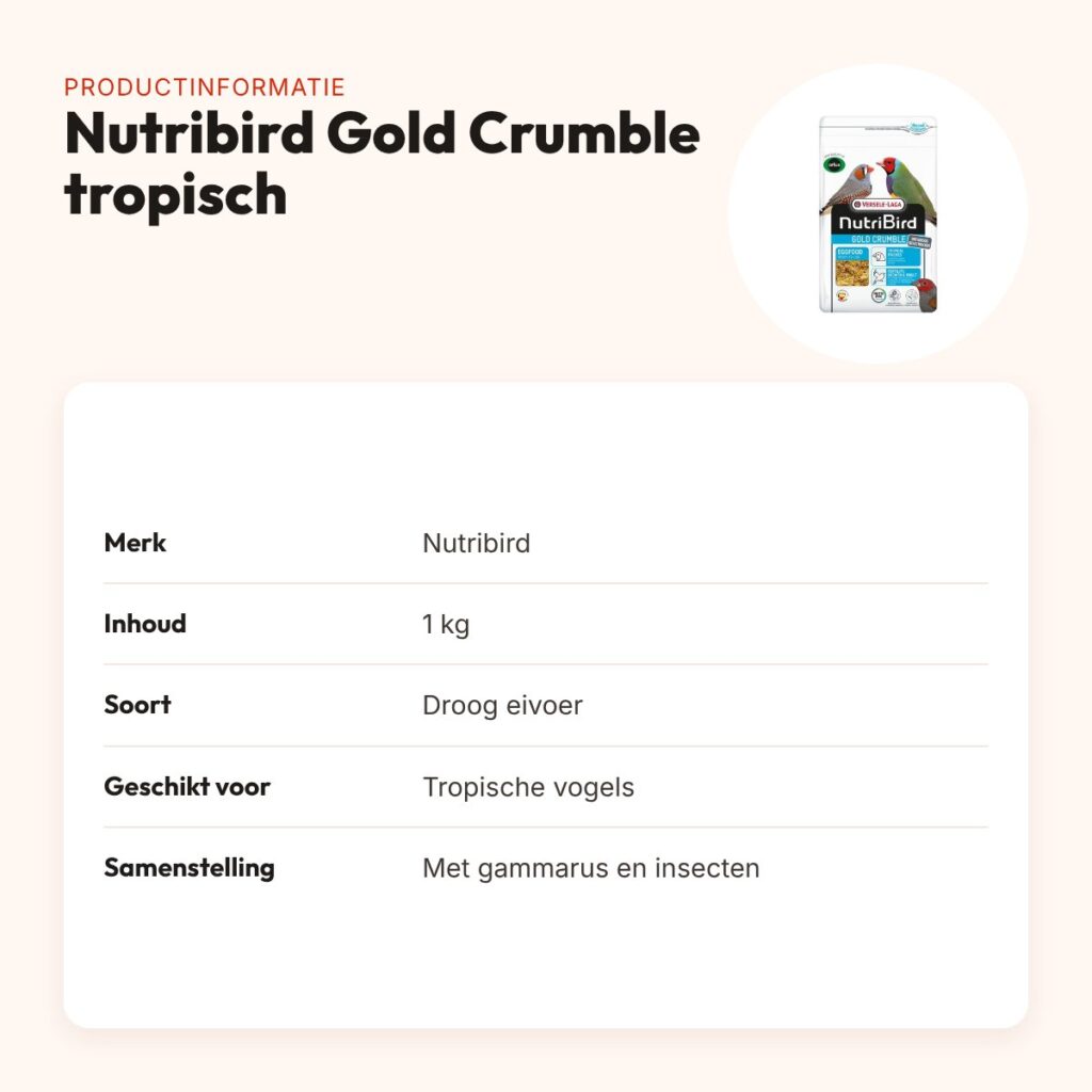 Nutribird Gold Crumble eivoer tropische vogels 1 kg – droog – productinformatie