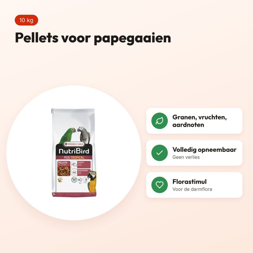 Nutribird P15 Tropical papegaaienvoer 10 kg – onderhoudsvoeder pellets – voordelen