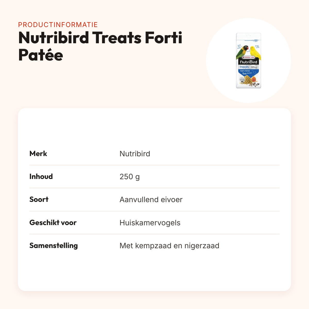 Nutribird Treats Forti Patée Power Fusion 250 g – eivoer huiskamervogels – productinformatie
