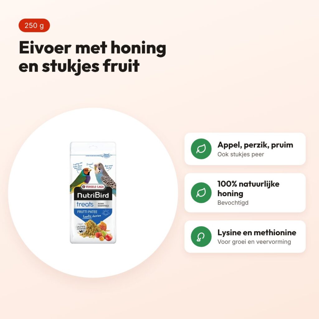 Nutribird Treats Frutti Patée Exotic Fusion eivoer 250 g – honing en fruit – voordelen