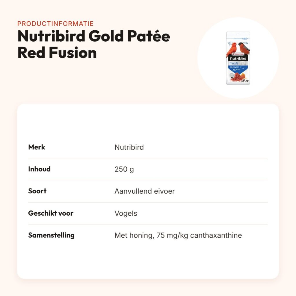 Nutribird Treats Gold Patée Red Fusion eivoer 250 g – rode kleur – productinformatie