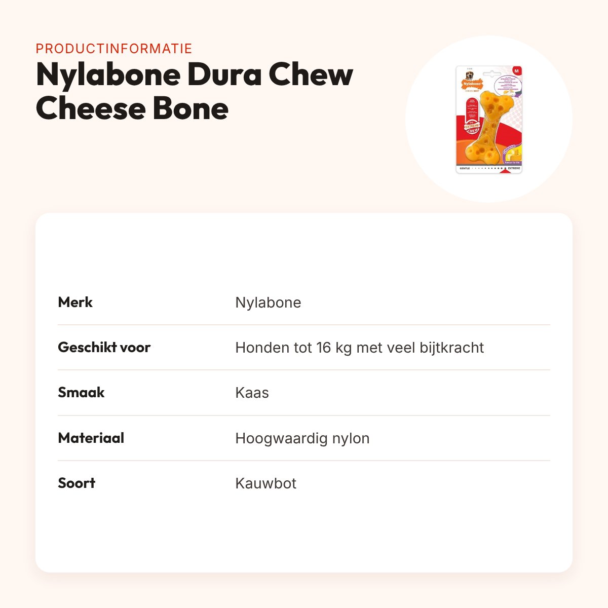 Nylabone Dura Chew Cheese Bone kauwspeeltje kaassmaak – tot 16 kg – productinformatie