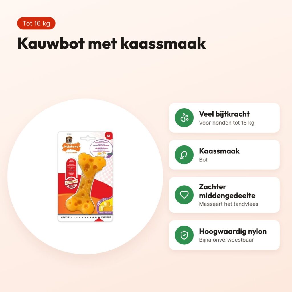 Nylabone Dura Chew Cheese Bone kauwspeeltje kaassmaak – tot 16 kg – voordelen