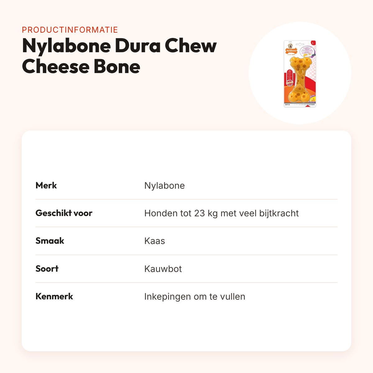 Nylabone Dura Chew Cheese Bone kauwspeeltje kaassmaak – tot 23 kg – productinformatie